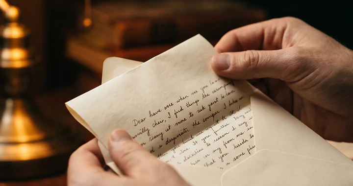 Hands holding a hand-written letter