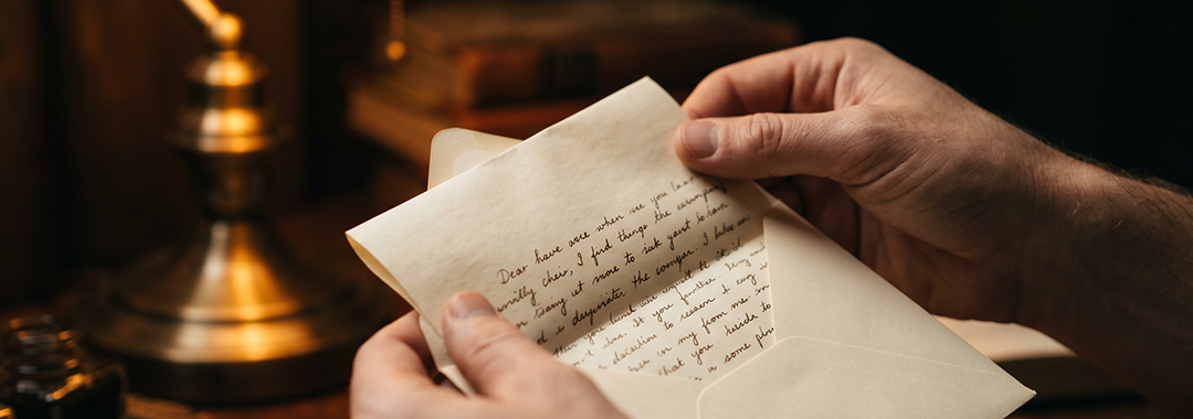 Hands holding a hand-written letter